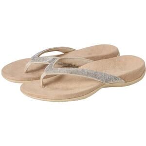 VIONIC Womens Dillon Shine Sandals US 5 WIDE EU 35 Cream Rhinestone Slip On NWOB